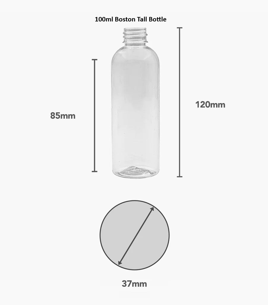 PET Boston Tall Range (24mm neck) - No Closure - Clear