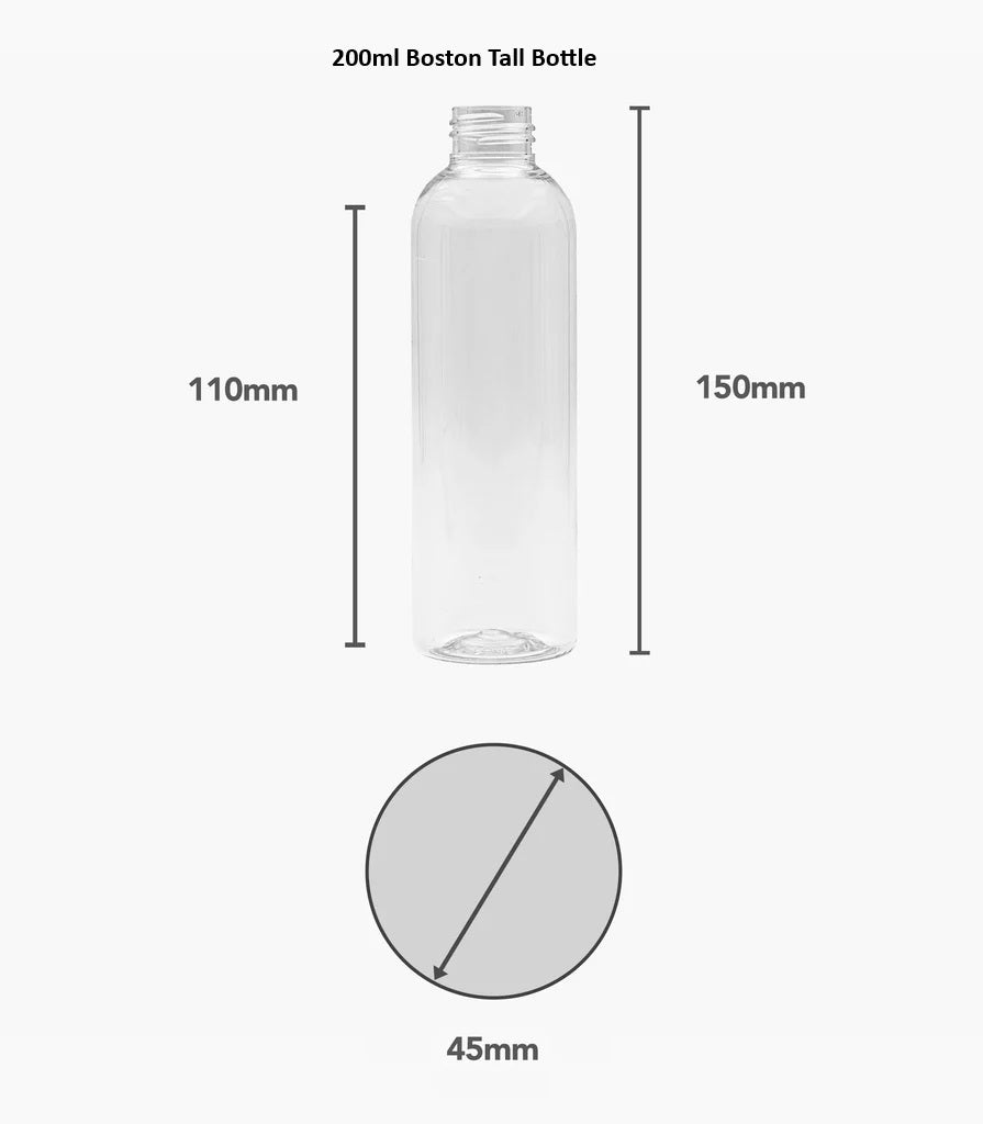 PET Boston Tall Range (24mm neck) - No Closure - Clear