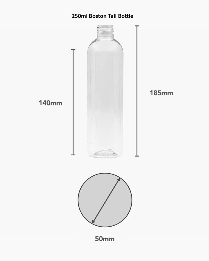 PET Boston Tall Range (24mm neck) - No Closure - Clear