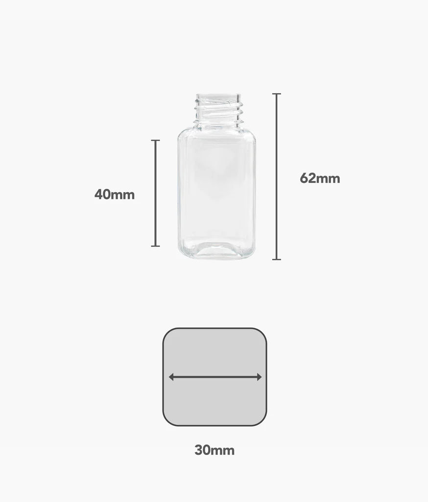 30ml Square PET Bottle (20mm neck) - No Closure - Clear