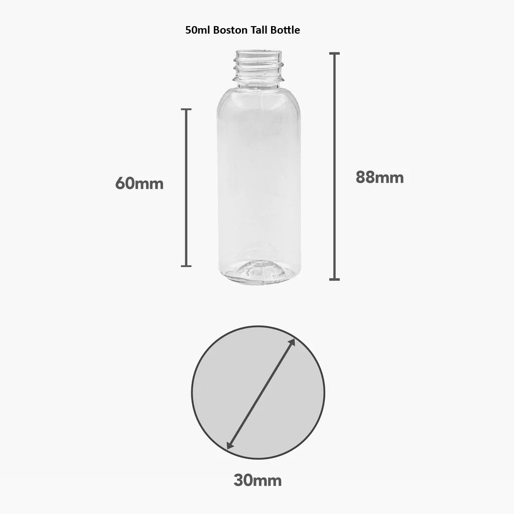 PET Boston Tall Range (24mm neck) - No Closure - Clear