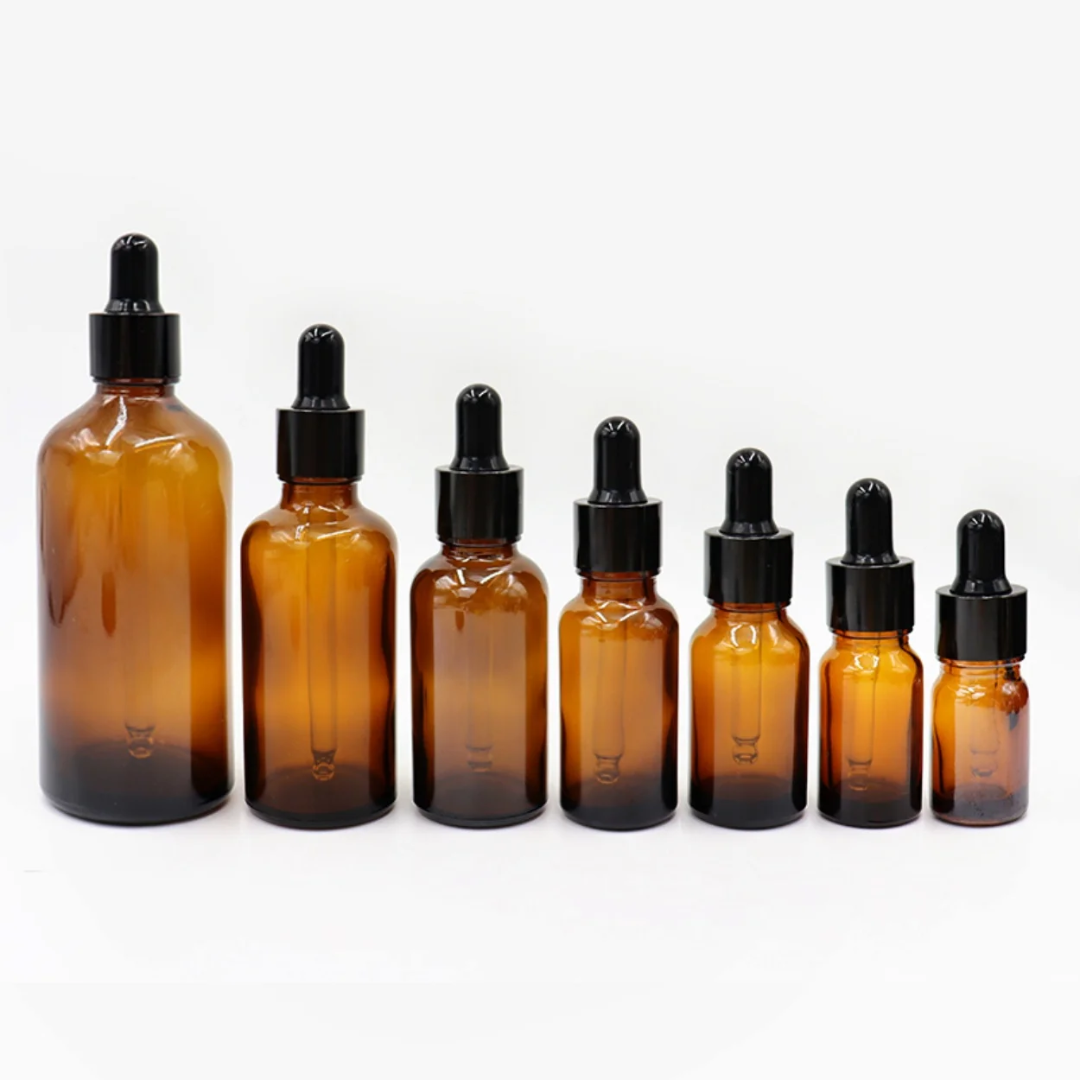 Amber black dropper bottles